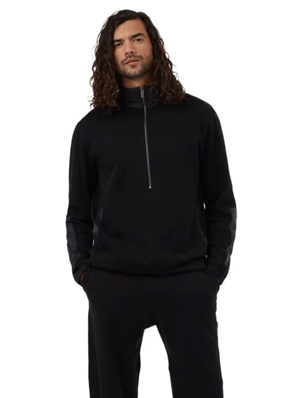 Tentree TreeFleece Woven Panel 1/2-Zip Men’s XXL Black Pullover Sweater